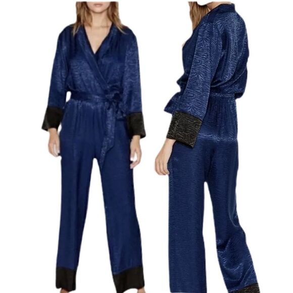 Victoria’s Secret Sleep one piece Belted Satin Romper pj long sleeve pajama Blue - Picture 1 of 5